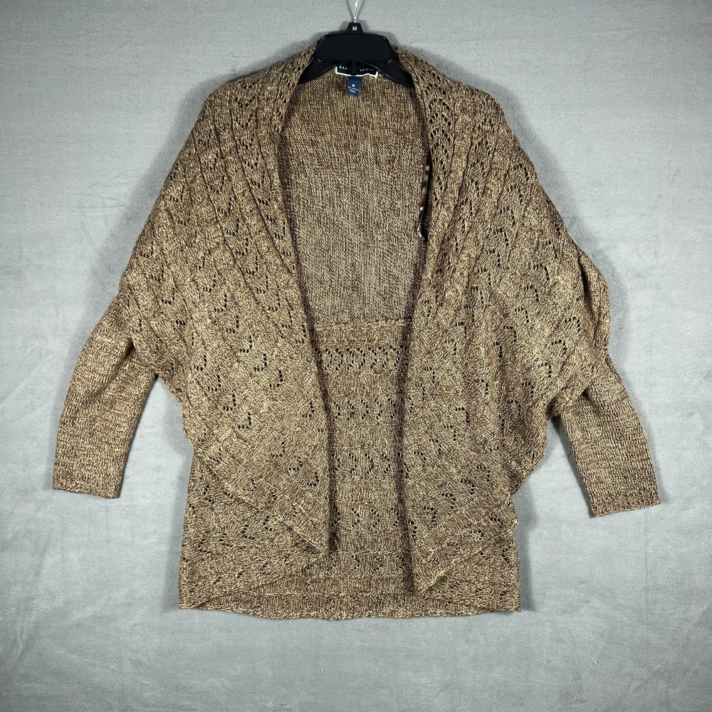 Karen‎ Scott Women's M Brown Heather Open Knit Shawl Collar Cardigan Sweater